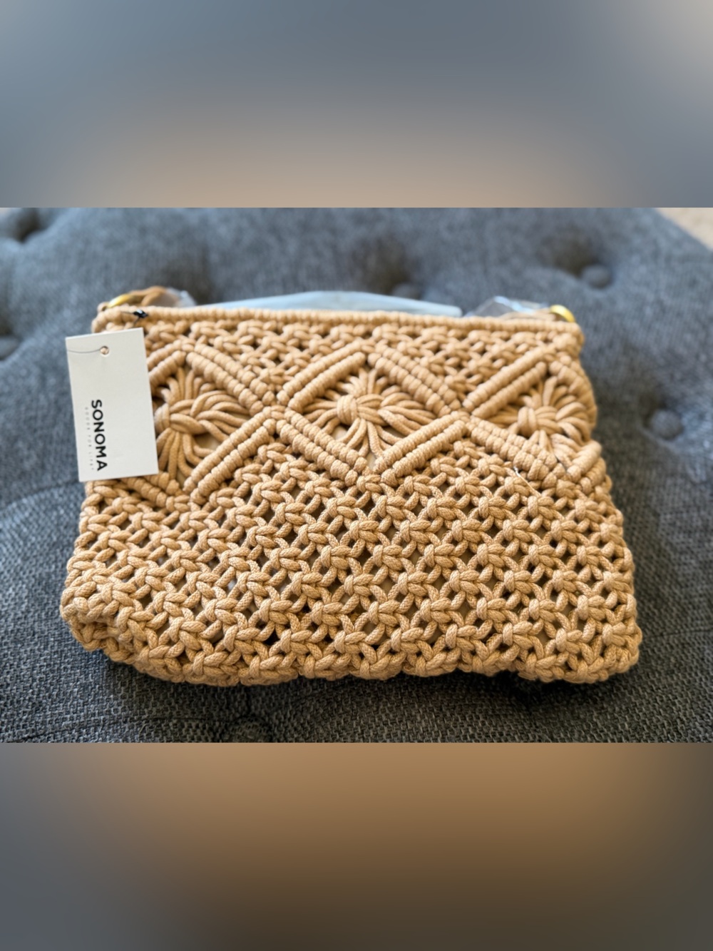 NWT SONOMA Woven Macrame Crossbody Bag in Tan